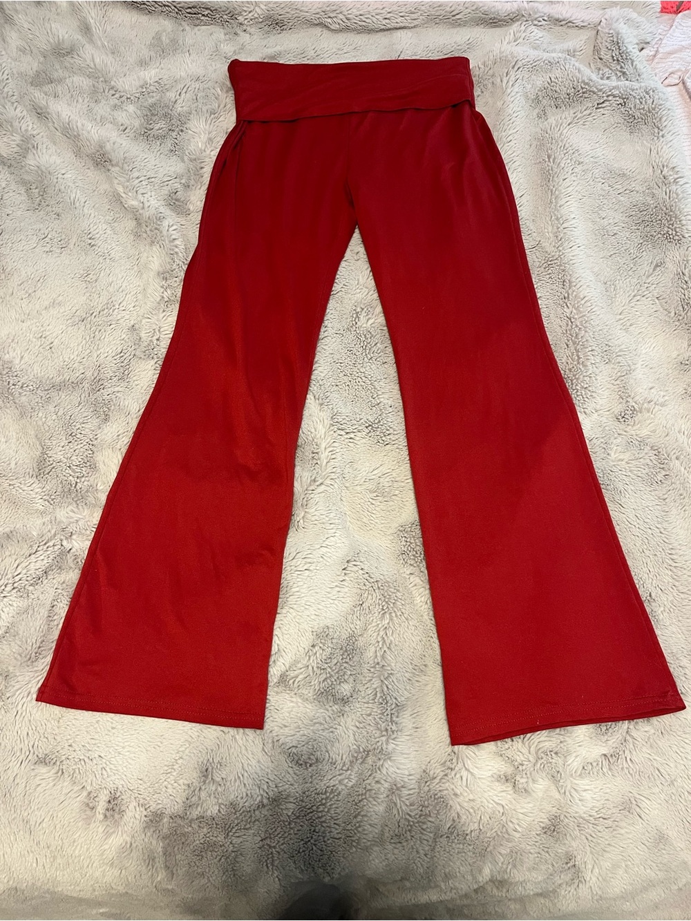 Red Fold-Over Waist Flared Lounge Pants